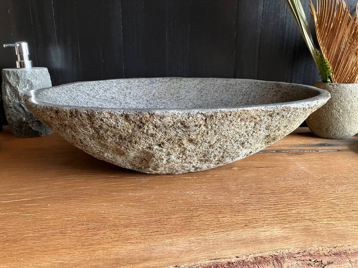 Wide Light Gray River Stone Vessel Sink – RSS-055