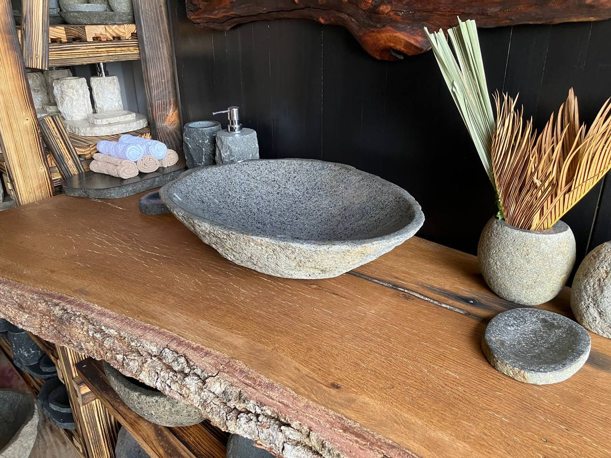 Wide Light Gray River Stone Vessel Sink – RSS-055