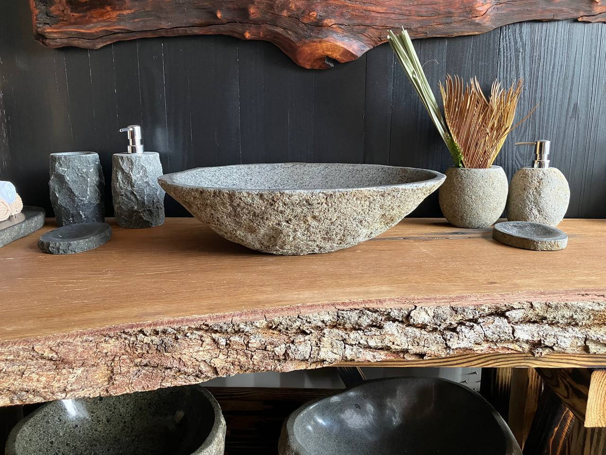 Wide Light Gray River Stone Vessel Sink – RSS-055