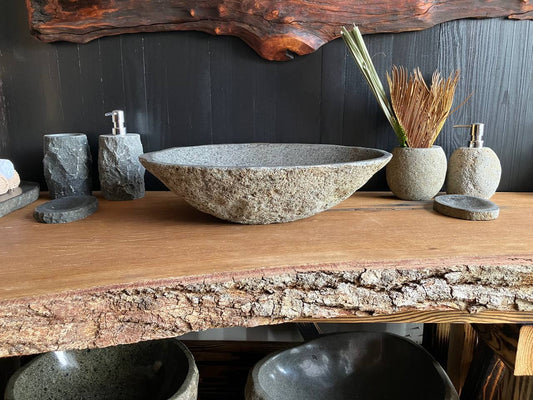 Wide Light Gray River Stone Vessel Sink – RSS-055