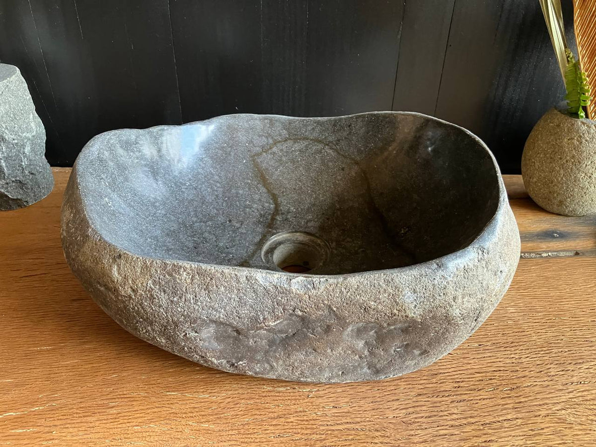 Dark Gray Organic River Stone Vessel Sink – RSS-056