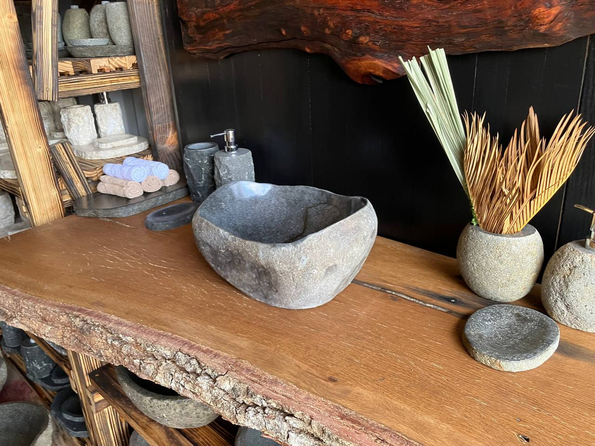 Dark Gray Organic River Stone Vessel Sink – RSS-056