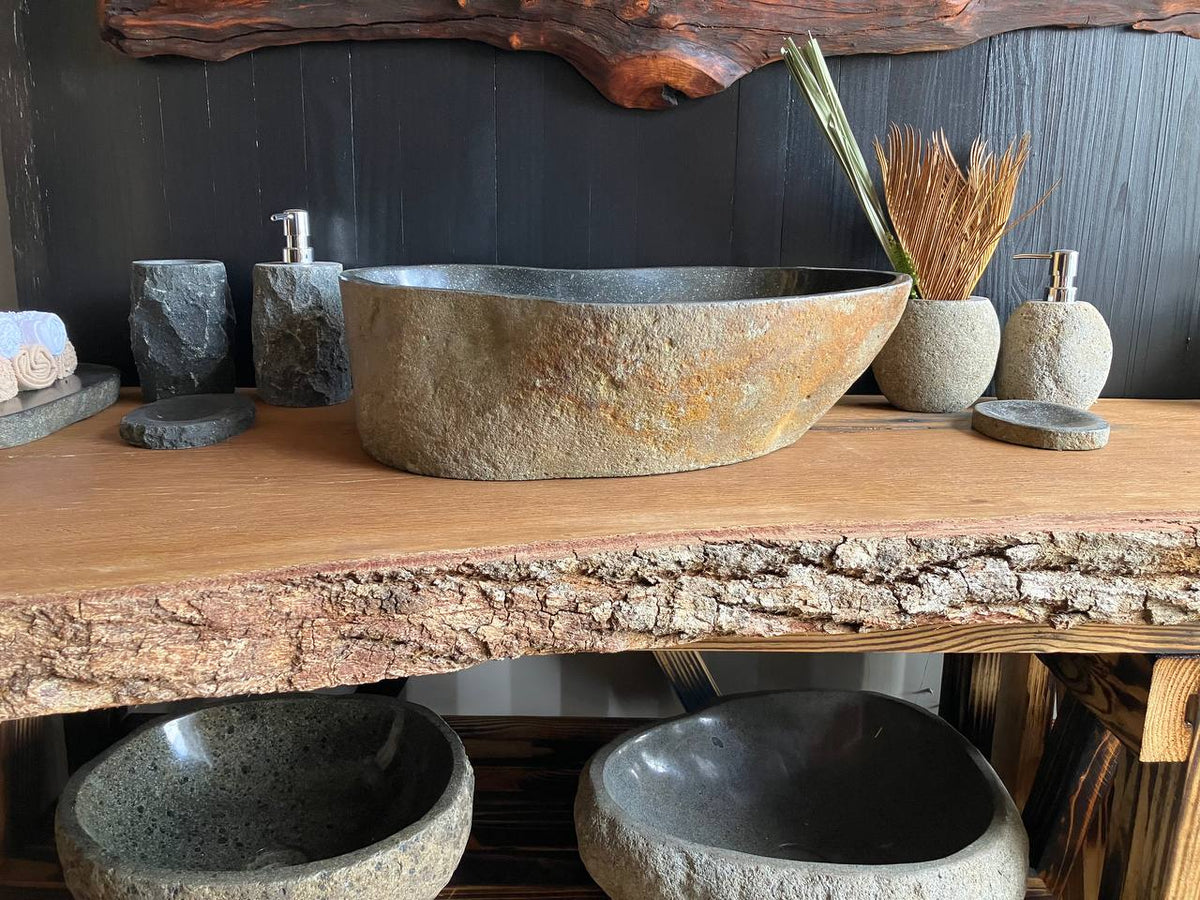 Large Dark Gray River Stone Vessel Sink – RSS-058