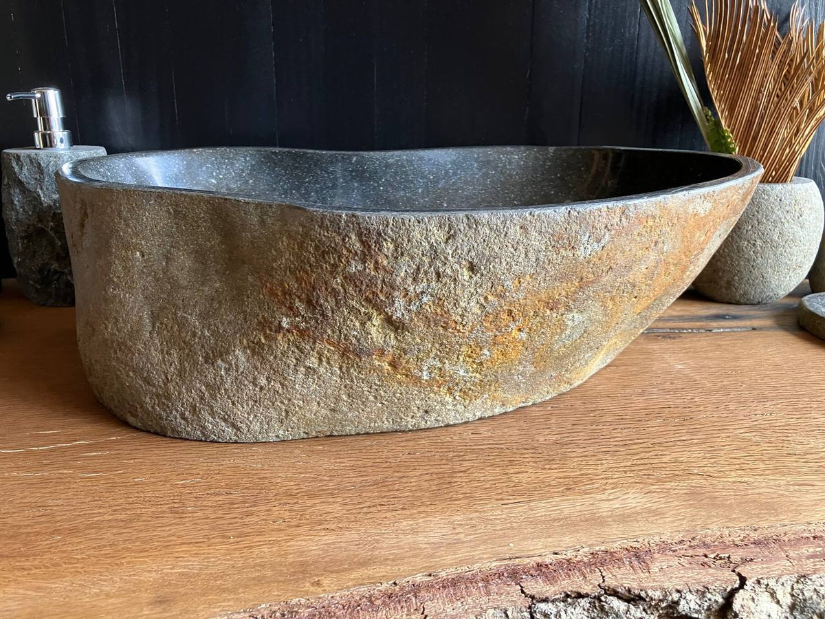 Large Dark Gray River Stone Vessel Sink – RSS-058