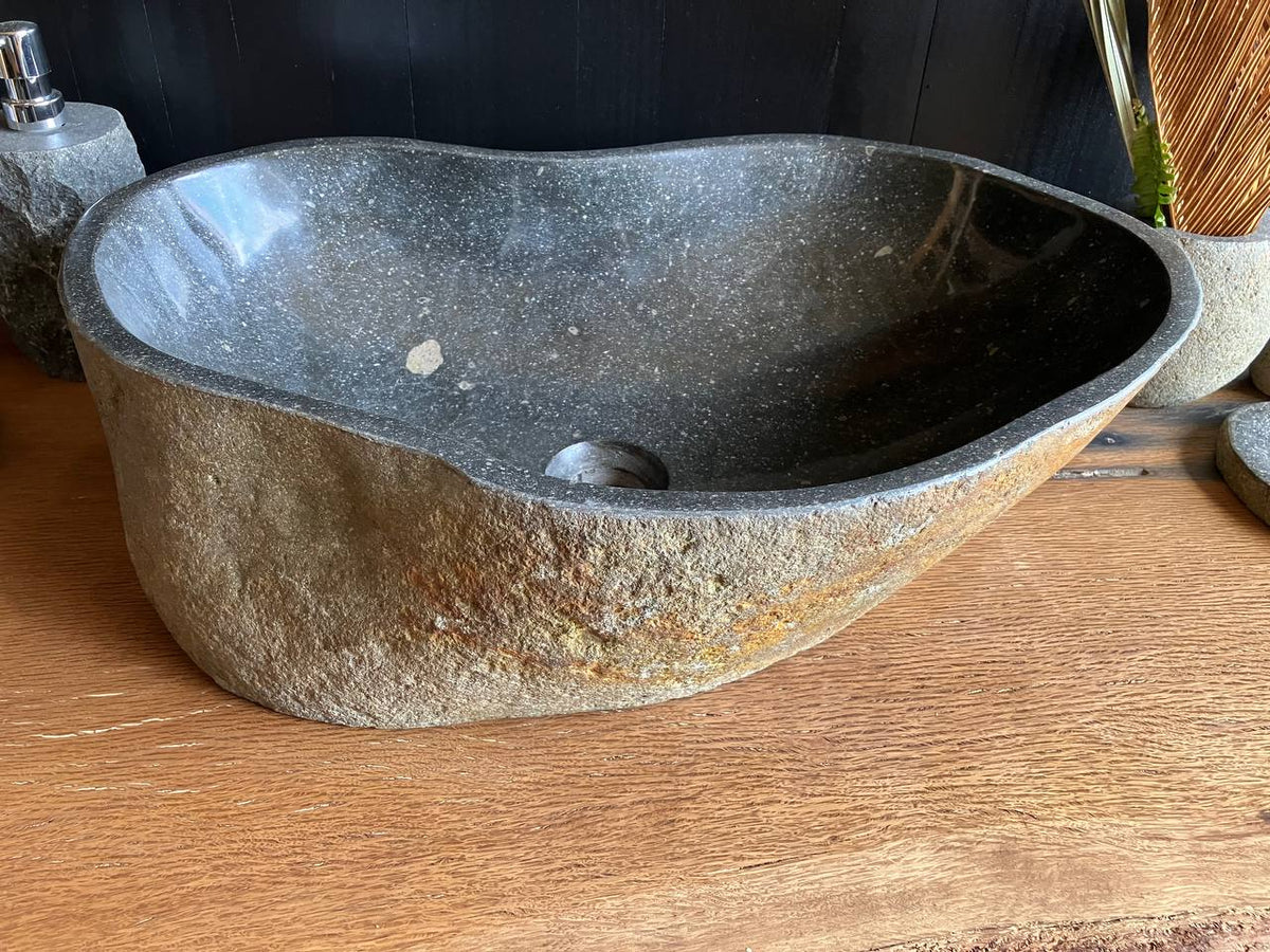 Large Dark Gray River Stone Vessel Sink – RSS-058