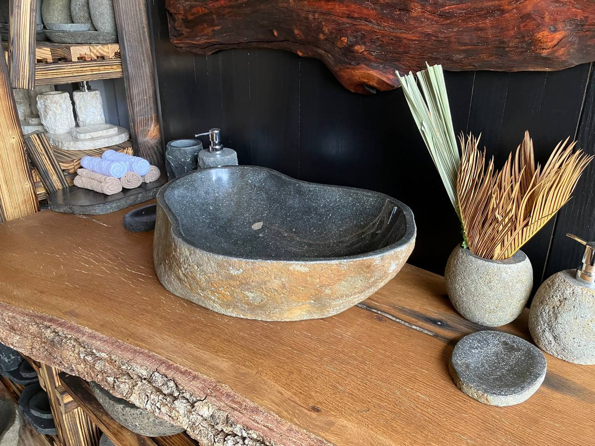 Large Dark Gray River Stone Vessel Sink – RSS-058