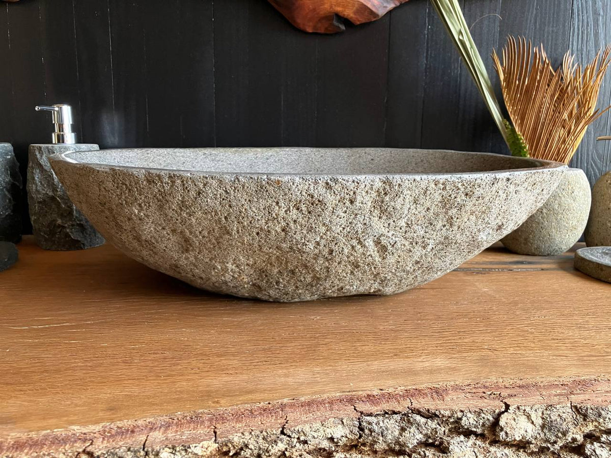 Large Light Gray River Stone Vessel Sink – RSS-059
