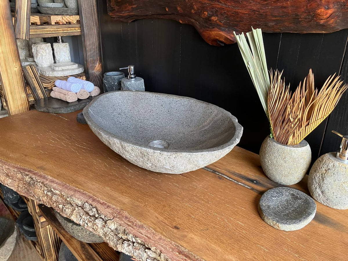Large Light Gray River Stone Vessel Sink – RSS-059