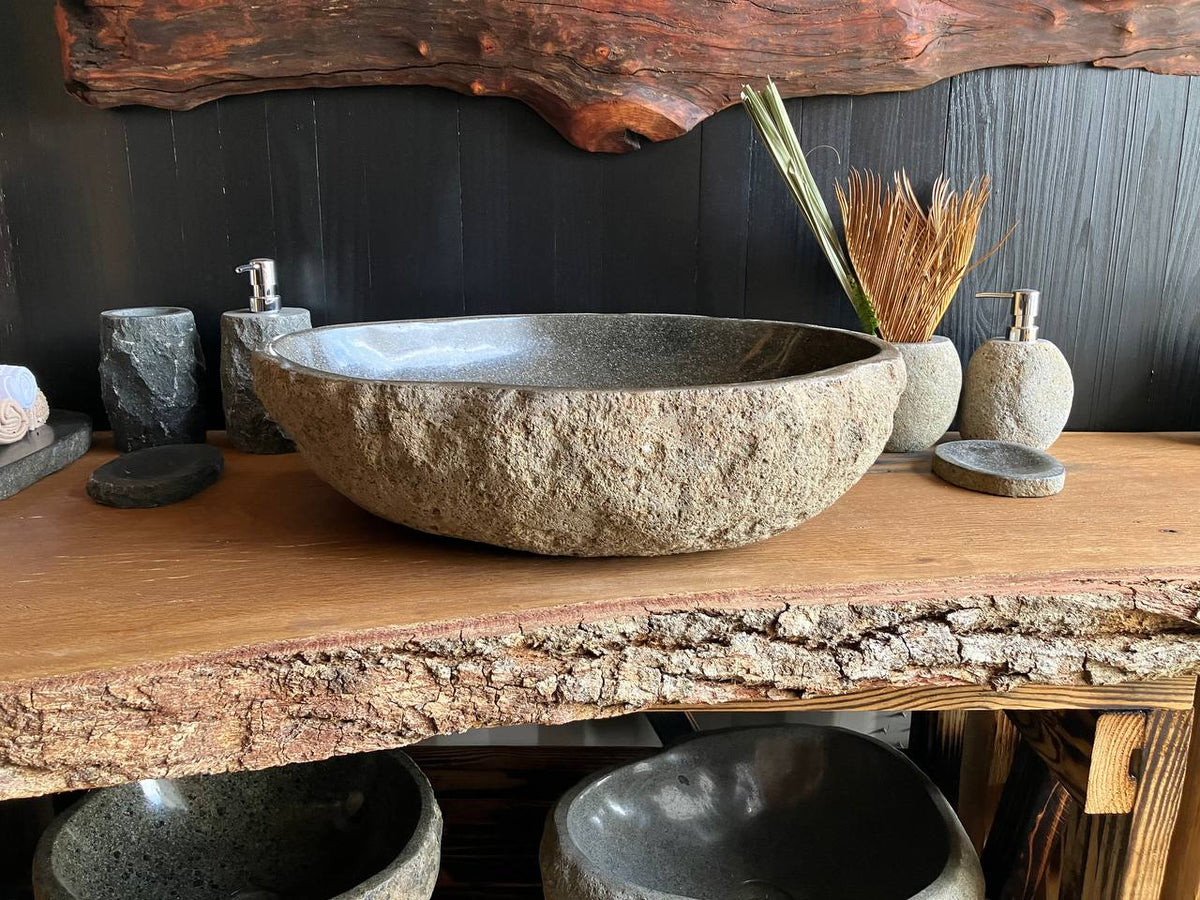 Large natural river stone vessel sink 22.5 x 17 inches – RSS-060