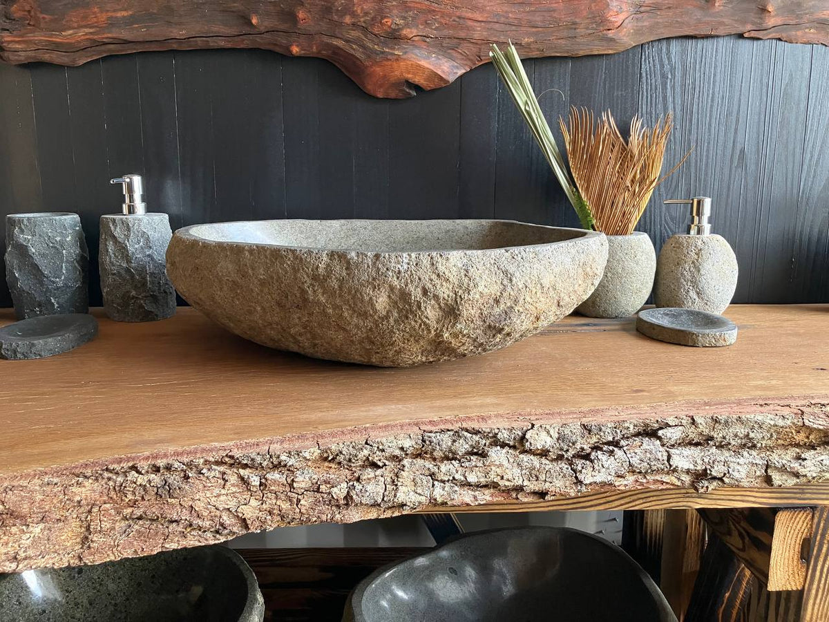 Large natural riverstone vessel sink 21.5 x 16.5 inches – RSS-061