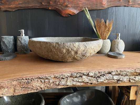 Large natural riverstone vessel sink 21.5 x 16.5 inches – RSS-061