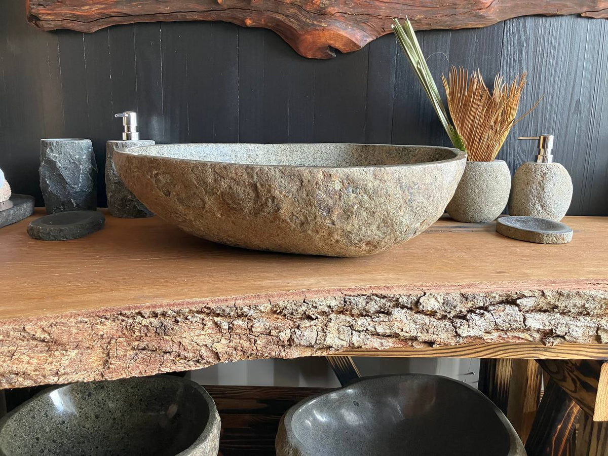 Large natural river stone vessel sink 23 x 17.75 inches – RSS-062