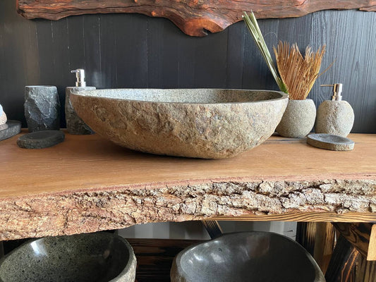 Large natural river stone vessel sink 23 x 17.75 inches – RSS-062