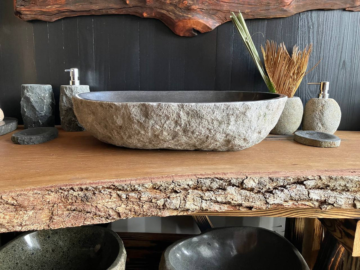 Large natural river stone vessel sink 23.5 x 16 inches – RSS-063