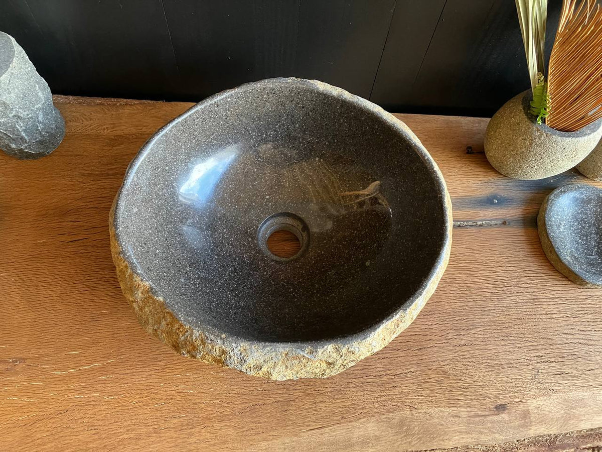 Small natural river stone vessel sink 15 x 14 inches – RSS-064