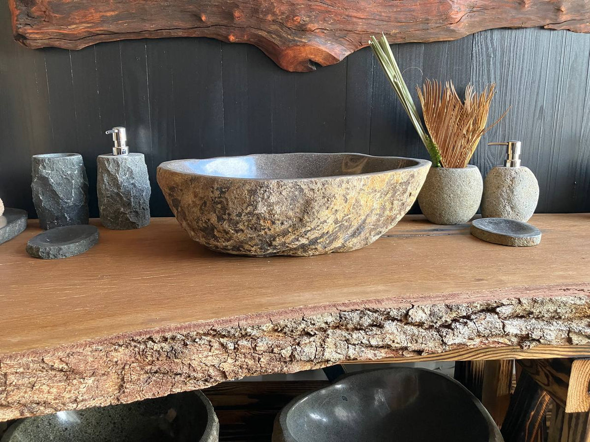 Medium natural river stone vessel sink 19.5 x 13 inches – RSS-065