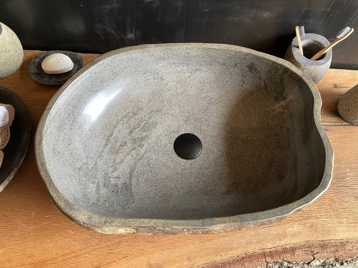 River stone bathroom vessel sink RSC-070 showing its natural textured exterior