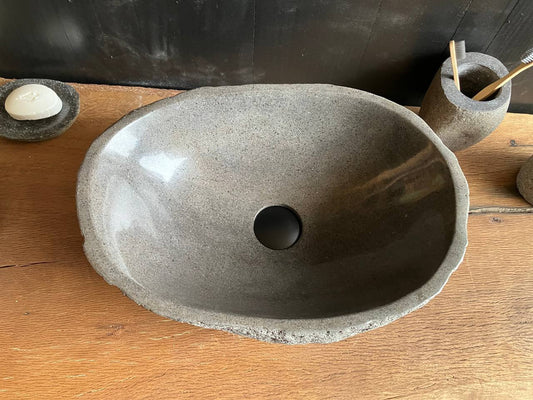 Small river stone bathroom vessel sink RSC-072 showing its natural textured exterior