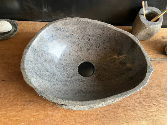 Small river stone bathroom vessel sink RSC-073 showing its natural textured exterior