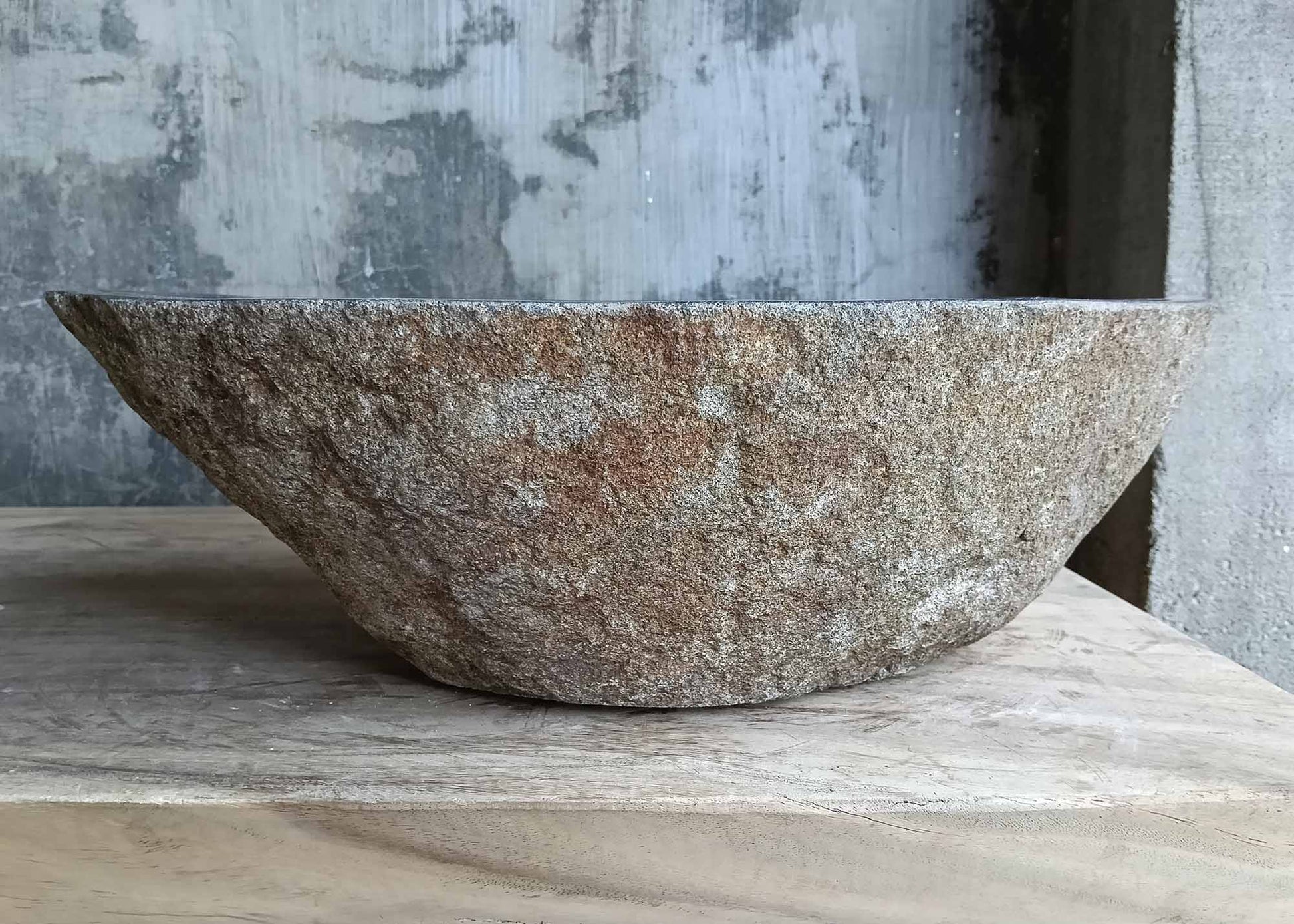 Front view of handcrafted stone sink 6506-4632 with tall oval profile
