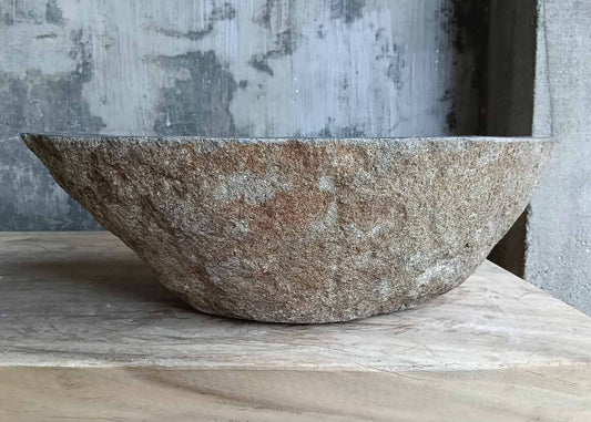 Front view of handcrafted stone sink 6506-4632 with tall oval profile
