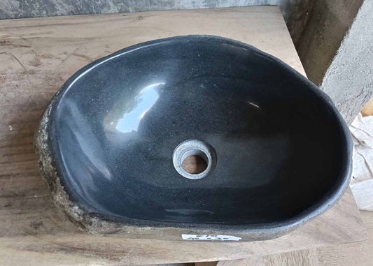 Top view of compact river stone sink 6510-4030 with deep gray polished basin
