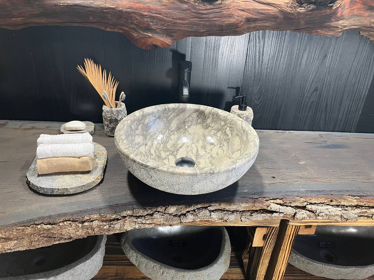 Gray Marble Round Vessel Sink GMS-099
