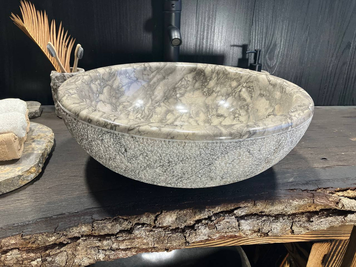 Gray Marble Round Vessel Sink GMS-099