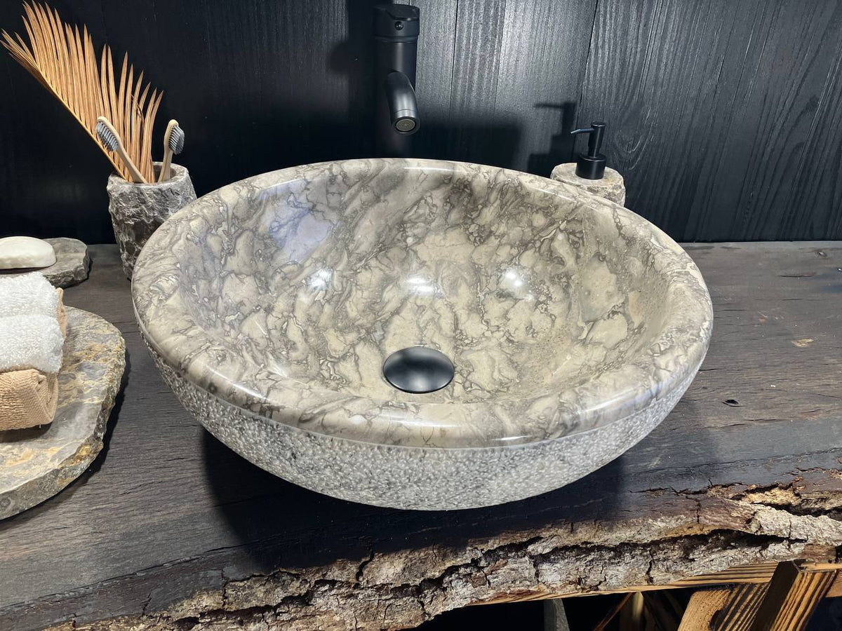 Gray Marble Round Vessel Sink GMS-099
