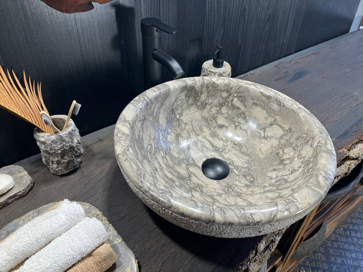 Gray Marble Round Vessel Sink GMS-099