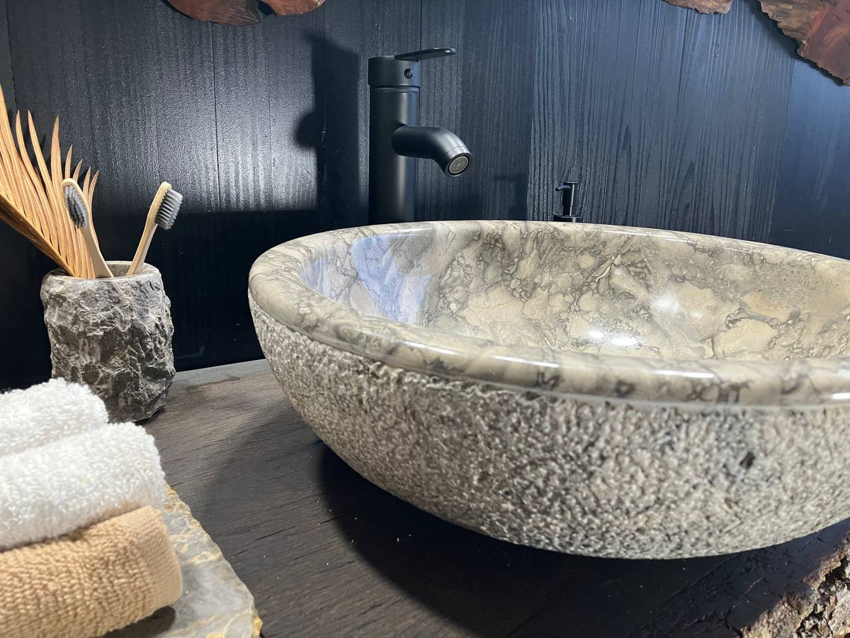Gray Marble Round Vessel Sink GMS-099