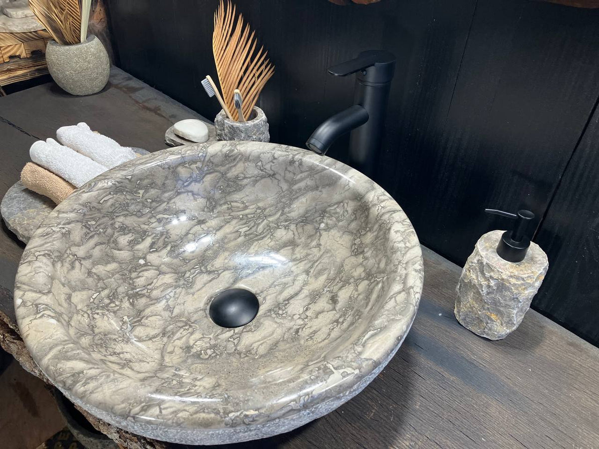 Gray Marble Round Vessel Sink GMS-099