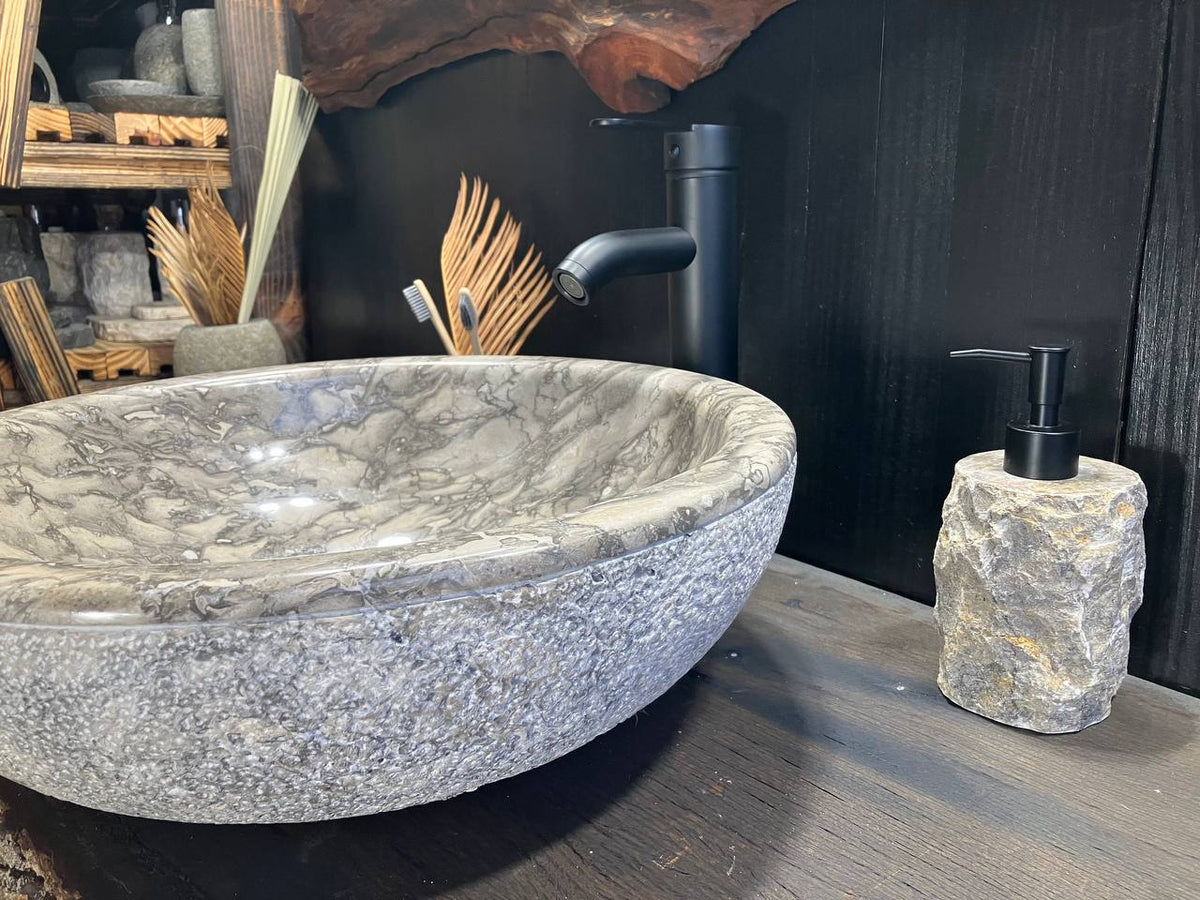 Gray Marble Round Vessel Sink GMS-099
