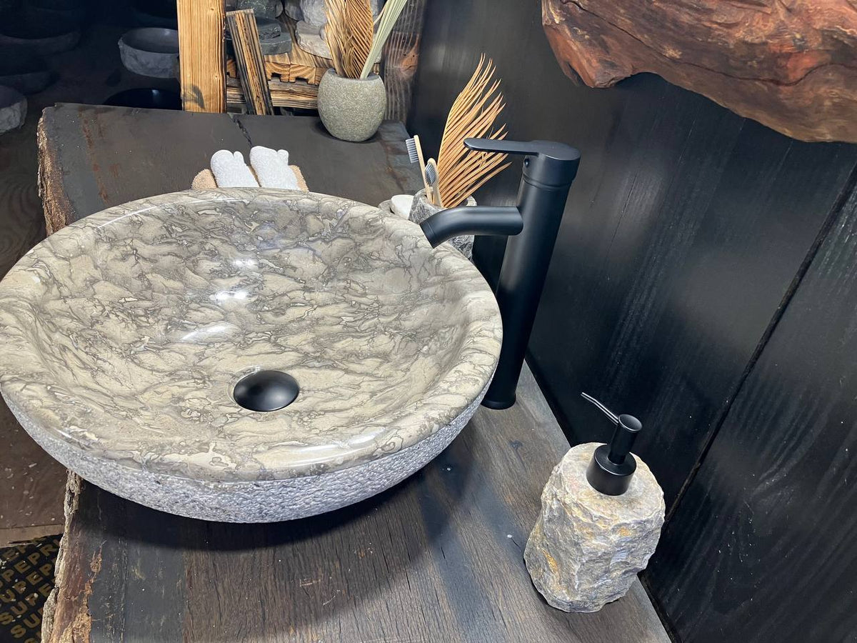Gray Marble Round Vessel Sink GMS-099