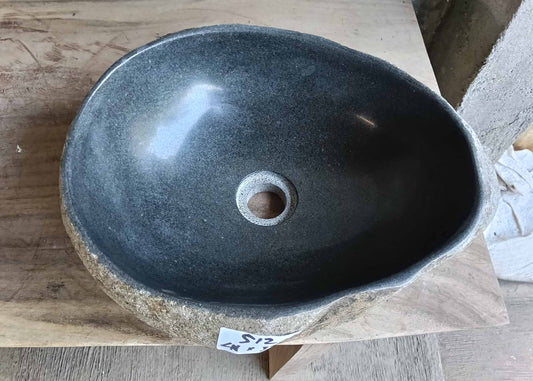 Top view of handcrafted stone sink 6512-4133 with dark gray polished basin

