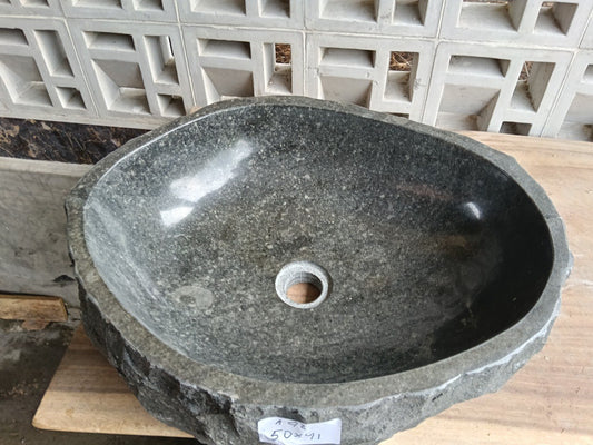 Top view of A42-5041 graphite andesite stone sink — handcrafted natural stone
