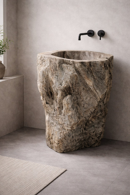 Petrified wood sink pedestal PW-7657-90 carved from a single fossilized tree