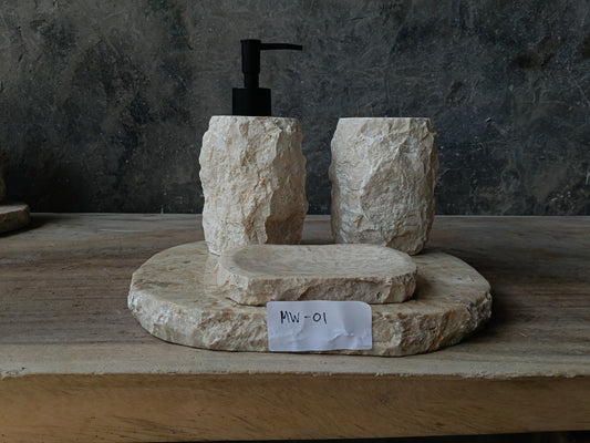 BMS-001 beige marble bathroom set with natural stone texture