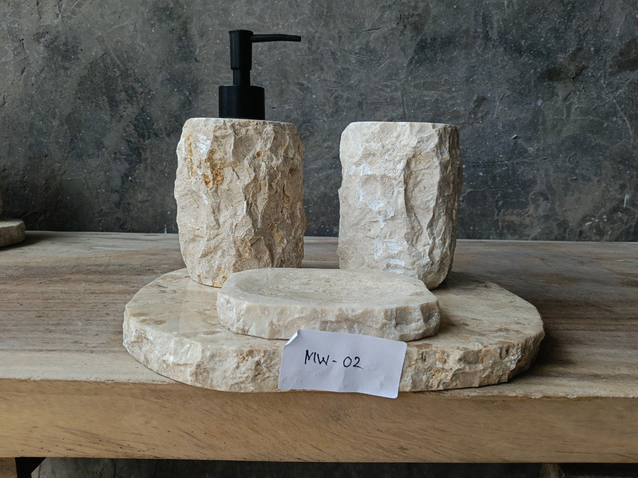 BMS-002 light beige marble bathroom accessories set