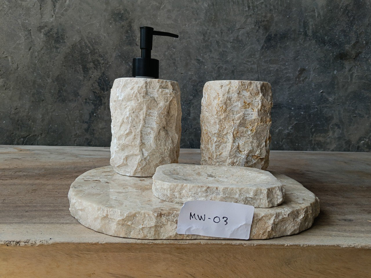 BMS-003 natural beige marble bathroom set handcrafted