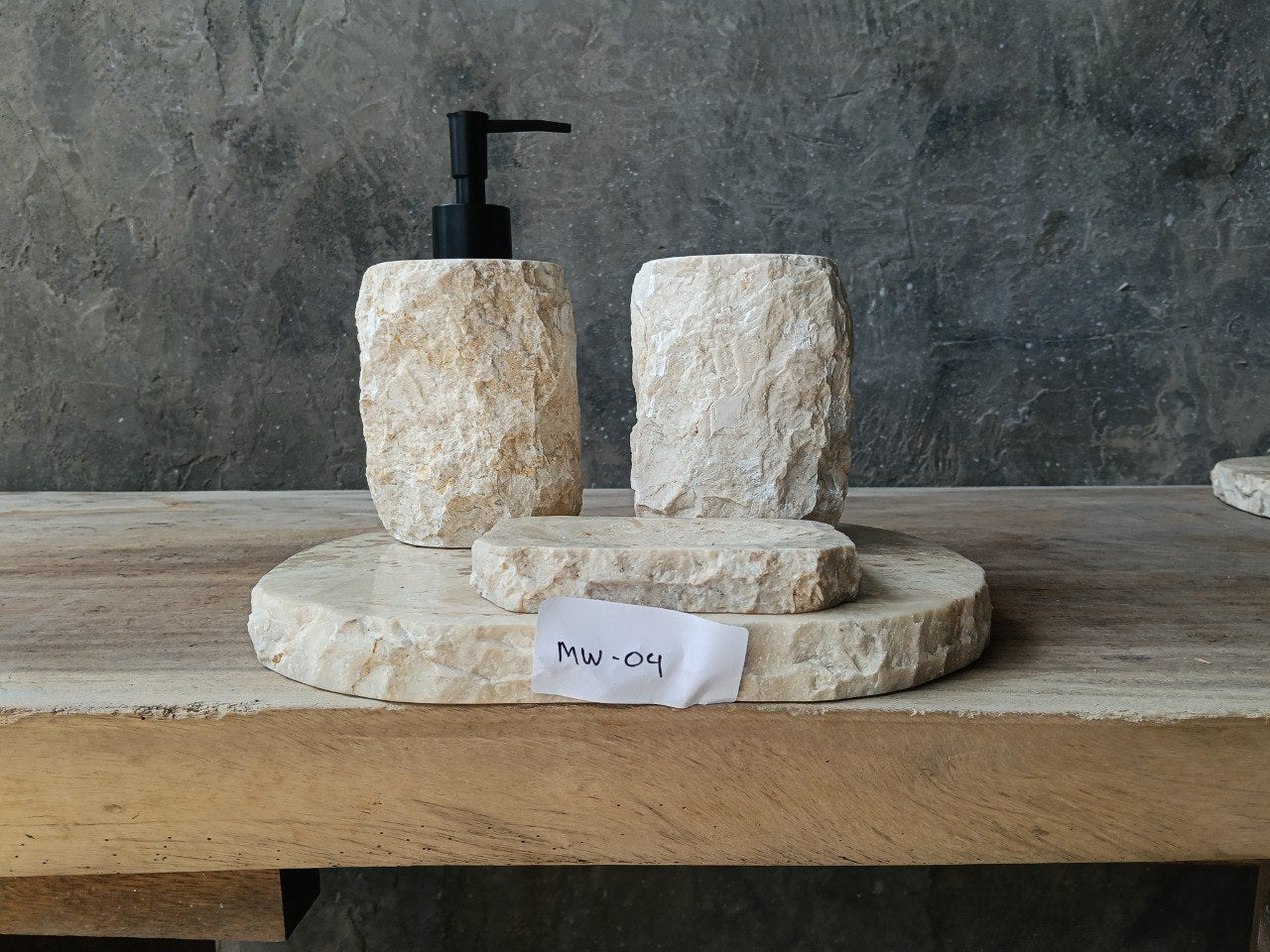 BMS-004 beige marble stone bathroom accessories