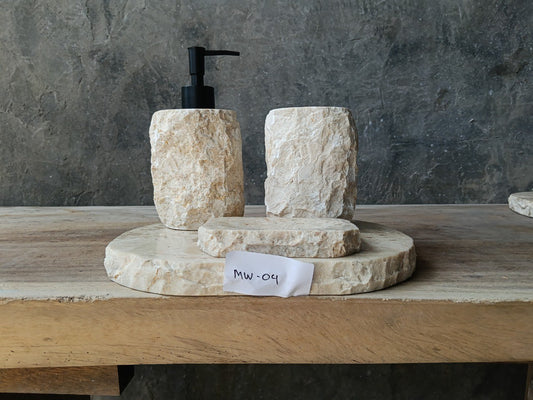 BMS-004 beige marble stone bathroom accessories