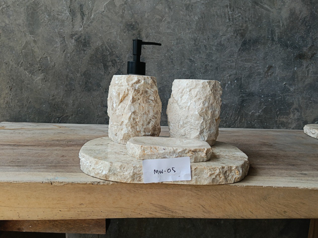 BMS-005 solid beige marble bathroom accessory set