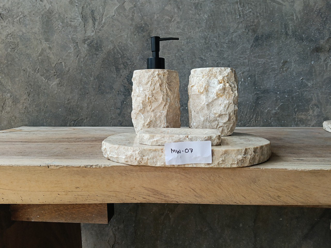 BMS-007 handcrafted beige marble bathroom set