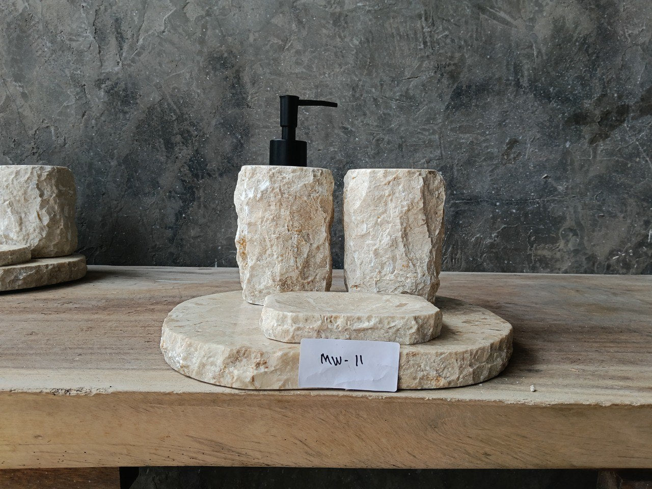 BMS-011 beige marble bathroom set natural stone accessories