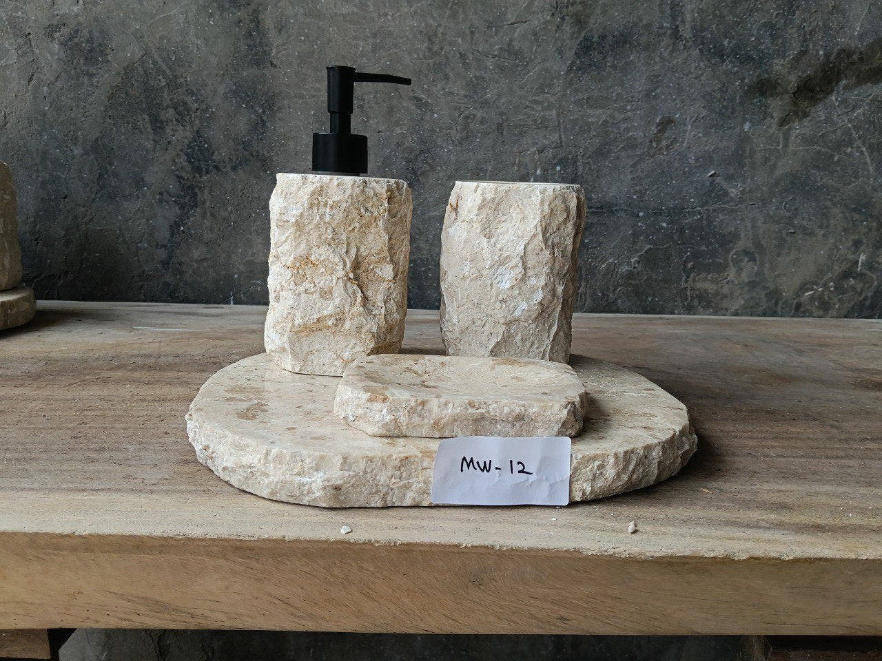 BMS-012 light beige marble bathroom accessories set