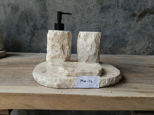 BMS-012 light beige marble bathroom accessories set