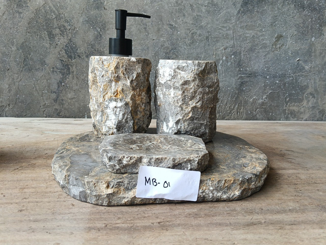 GMS-001 gray marble bathroom set with split stone texture