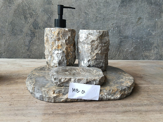 GMS-001 gray marble bathroom set with split stone texture