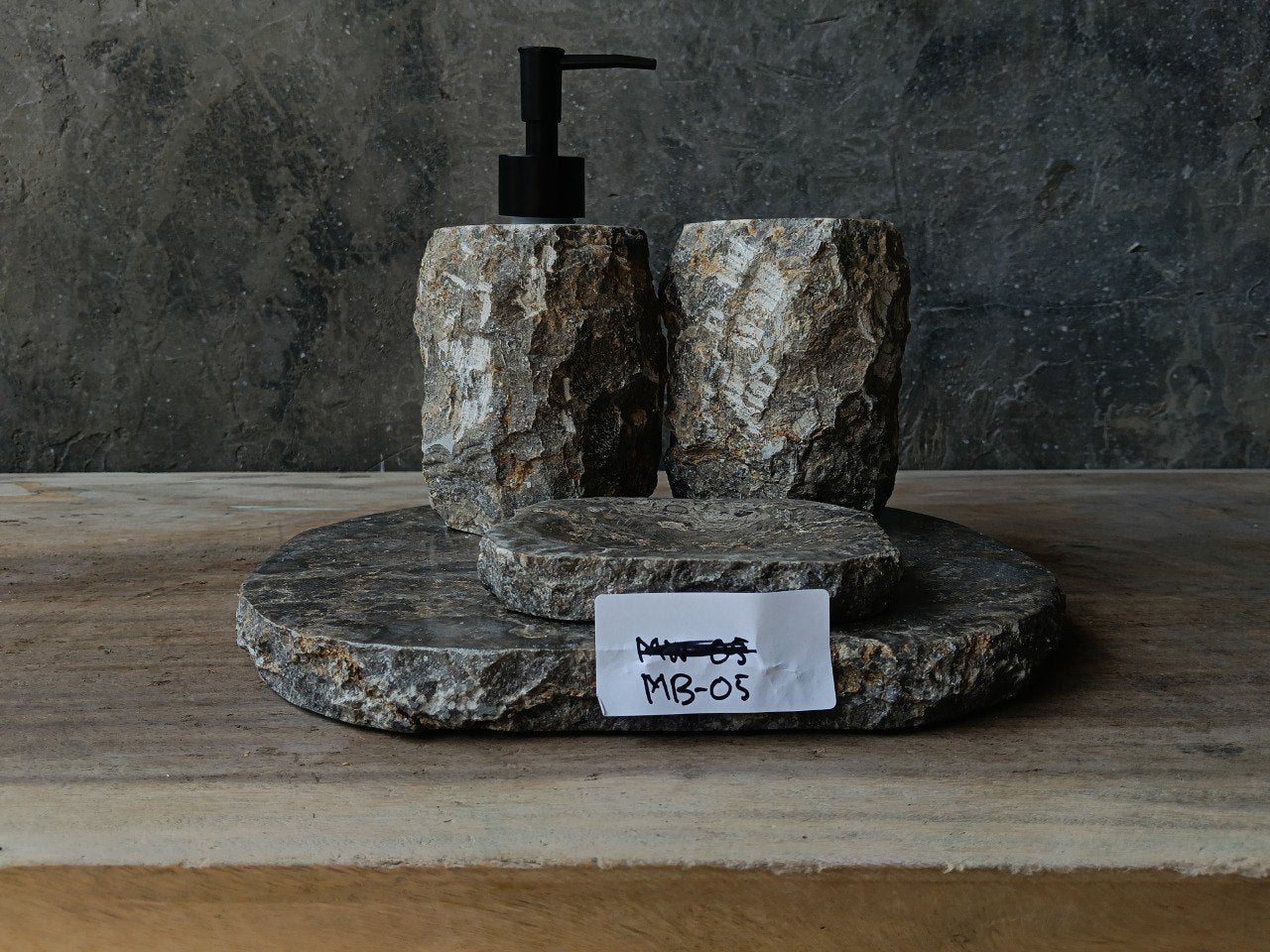 GMS-005 solid gray marble bathroom accessories set